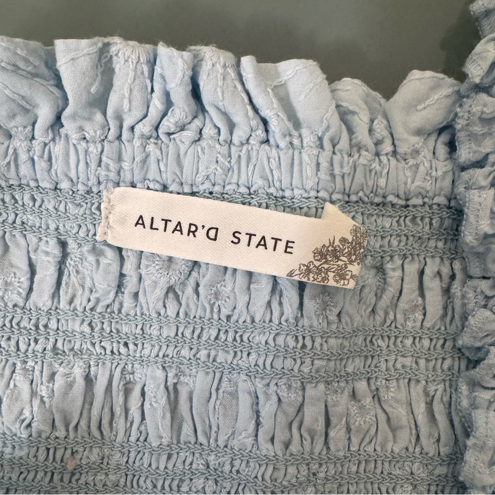 Altar'd State Sky Blue Ruffled Top - Picture 2 of 3
